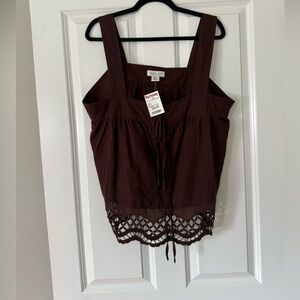 Project 62 Dark Brown Sleeveless Blouse with Lace Detail